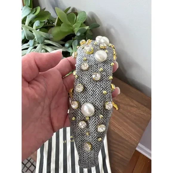 NEW Lele Sadoughi Crystal Tweed Pearl Logo Charm Knotted  display picture 1